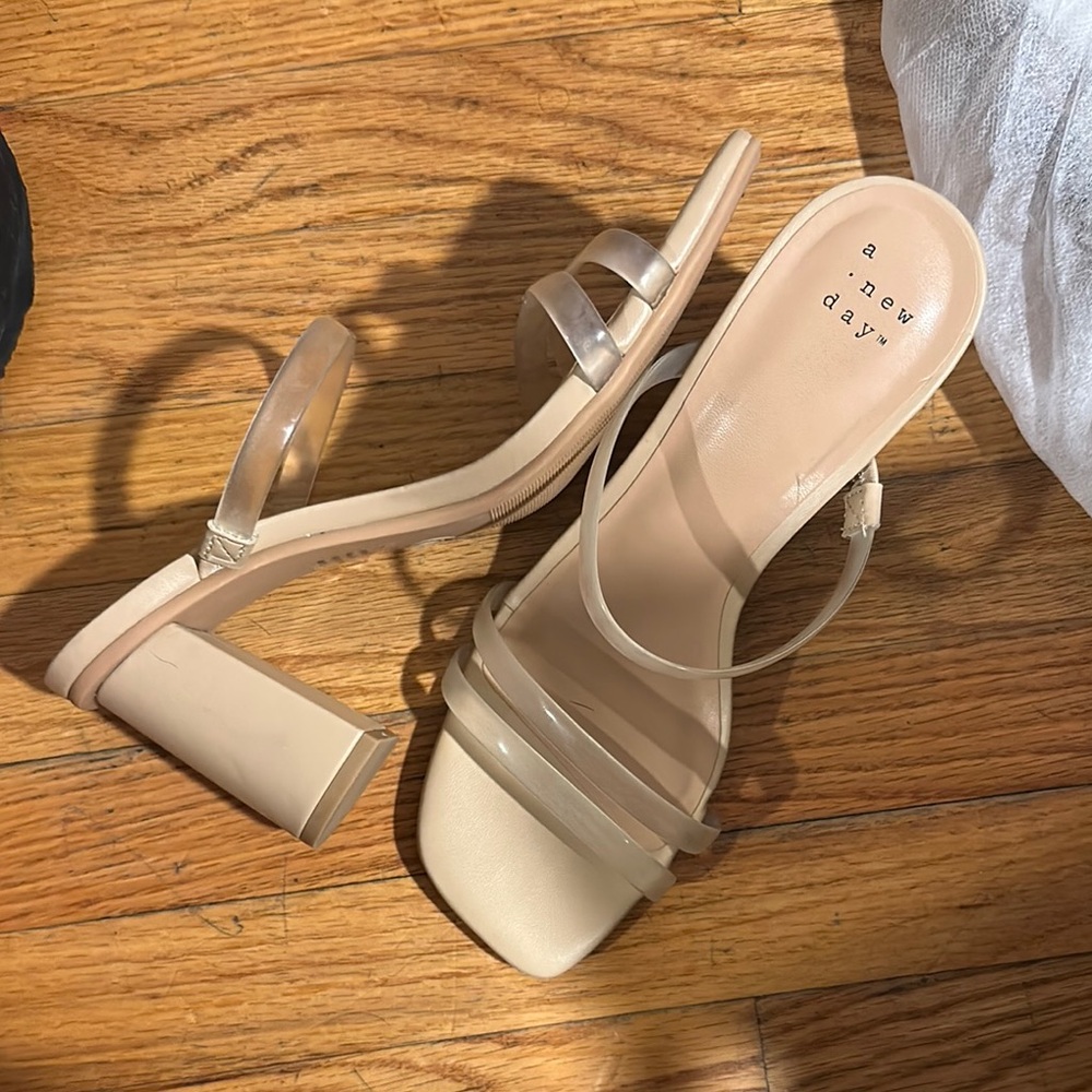 A New Day Beige Block Heel Sandals